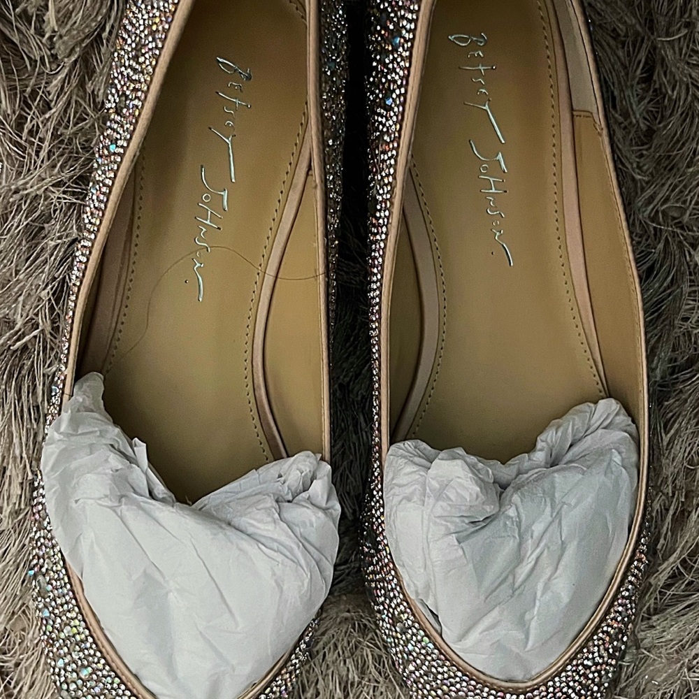 Betsey Johnson Nude Satin Sparkle Flat w/ small heel - Picture 4 of 6